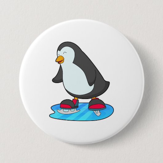 Pinguin beim Eislaufen mit Schlittschuhen Button (Vorderseite)