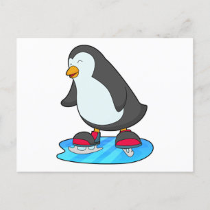Pinguin beim Eislaufen mit Schlittschuhen Postkarte