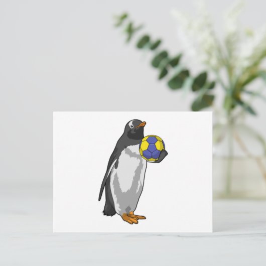 Pinguin beim Handball Sports Postkarte (Stehend Vorderseite)