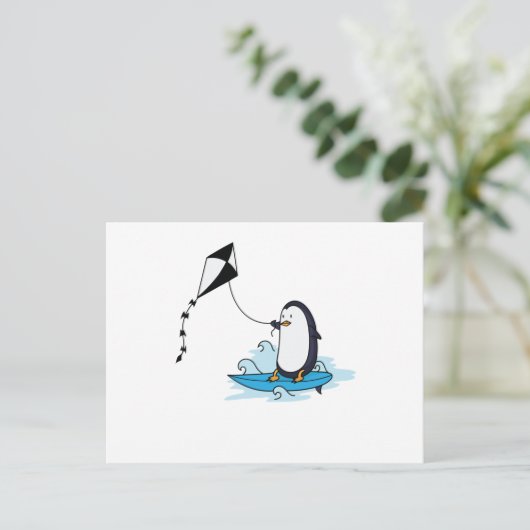 Pinguin beim Kitesurfen Postkarte (Stehend Vorderseite)