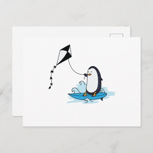 Pinguin beim Kitesurfen Postkarte (Vorne/Hinten)