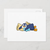 Pinguin beim Schlafen mit Kissen Postkarte (Vorne/Hinten)