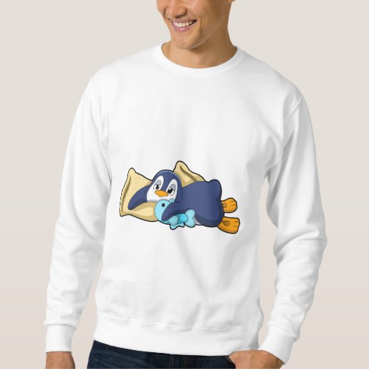 Pinguin beim Schlafen mit Kissen Sweatshirt (Vorderseite)