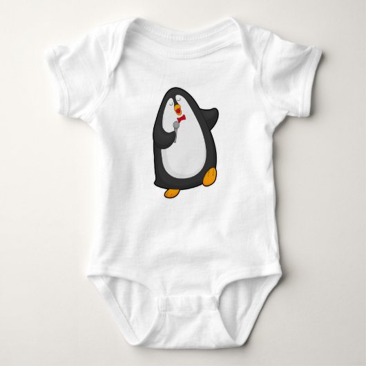 Pinguin beim Singen mit Mikrofon und Krawatte Baby Strampler (Vorderseite)