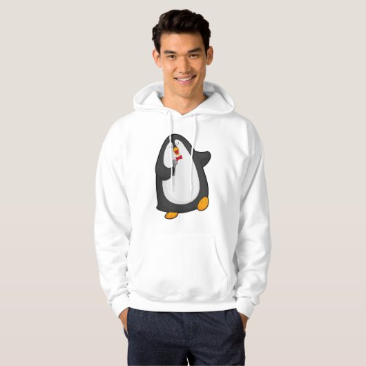 Pinguin beim Singen mit Mikrofon und Krawatte Hoodie (Vorne ganz)