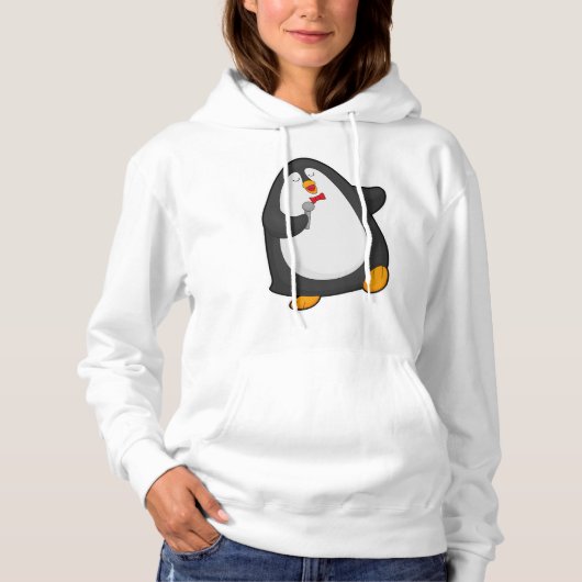 Pinguin beim Singen mit Mikrofon und Krawatte Hoodie (Vorderseite)
