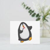 Pinguin beim Singen mit Mikrofon und Krawatte Postkarte (Stehend Vorderseite)