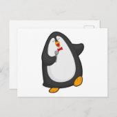 Pinguin beim Singen mit Mikrofon und Krawatte Postkarte (Vorne/Hinten)