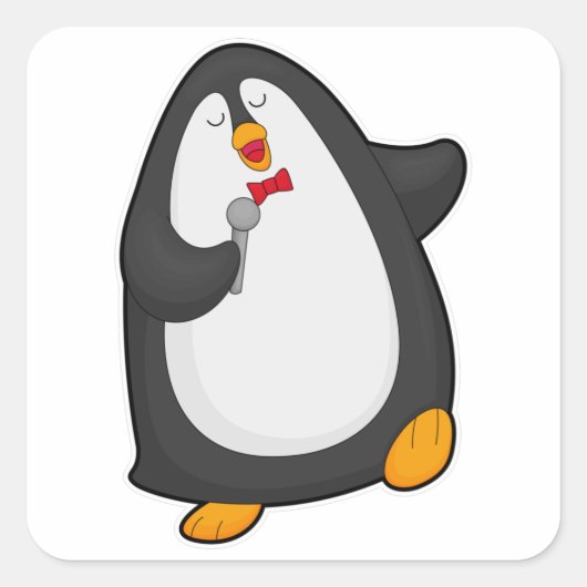 Pinguin beim Singen mit Mikrofon und Krawatte Quadratischer Aufkleber (Vorderseite)