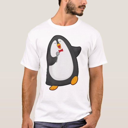 Pinguin beim Singen mit Mikrofon und Krawatte T-Shirt (Vorderseite)