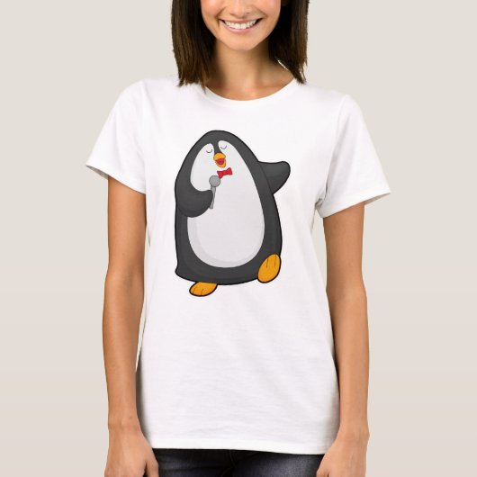 Pinguin beim Singen mit Mikrofon und Krawatte T-Shirt (Vorderseite)