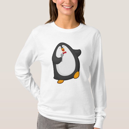 Pinguin beim Singen mit Mikrofon und Krawatte T-Shirt (Vorderseite)
