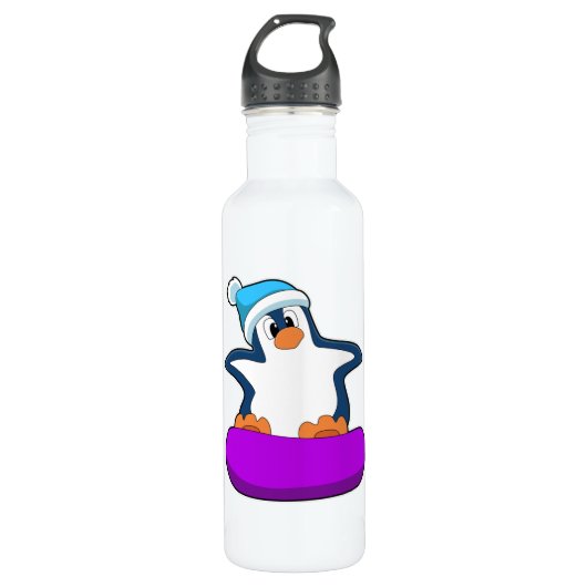 Pinguin beim Snowboarden mit Snowboard Edelstahlflasche (Vorderseite)