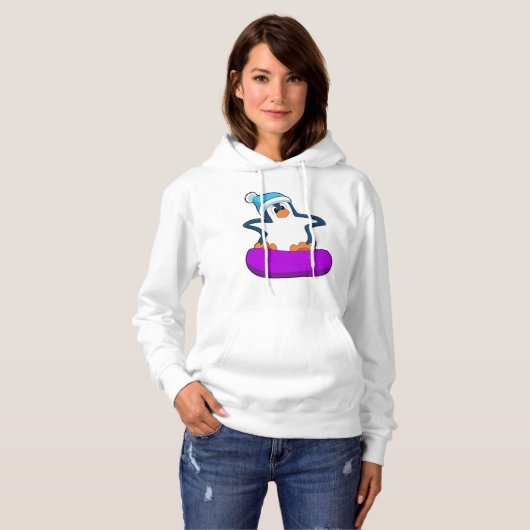 Pinguin beim Snowboarden mit Snowboard Hoodie (Vorne ganz)