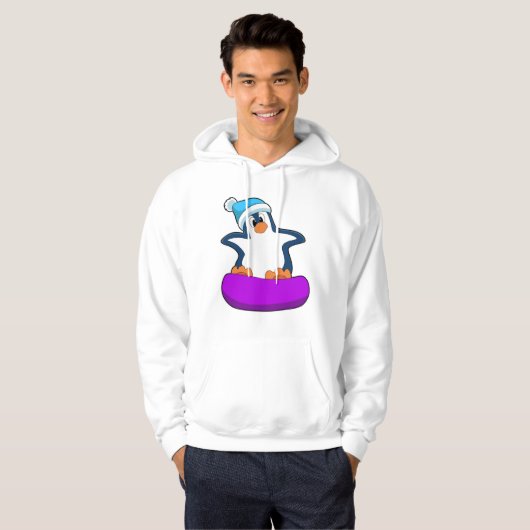 Pinguin beim Snowboarden mit Snowboard Hoodie (Vorne ganz)