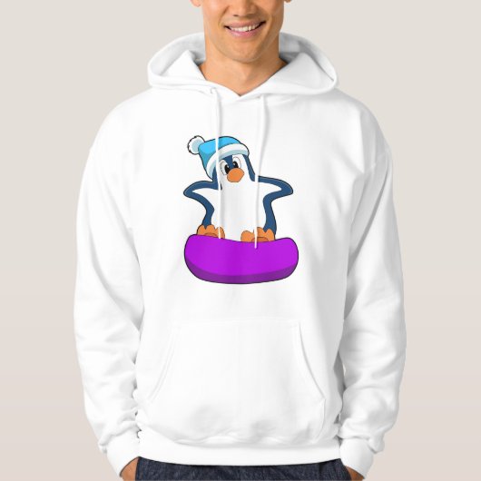 Pinguin beim Snowboarden mit Snowboard Hoodie (Vorderseite)