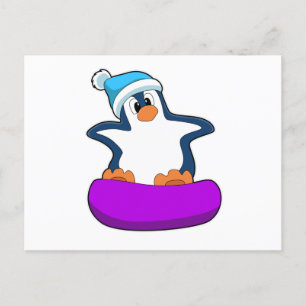 Pinguin beim Snowboardfahren mit Snowboard Postkarte