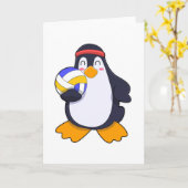 Pinguin beim Volleyball-Sport Karte (Gelbe Blume)