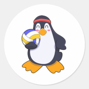 Pinguin beim Volleyball-Sport Runder Aufkleber
