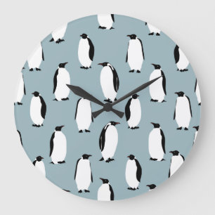 Pinguin Bird Animal Niedlich Pattern Große Wanduhr