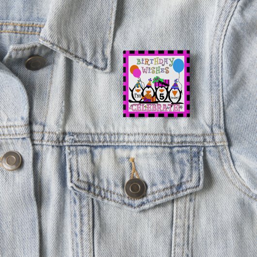 Pinguin Birthday Party Button (Beispiel)
