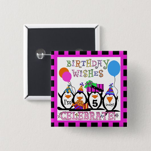 Pinguin Birthday Party Button (Vorne & Hinten)