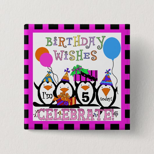 Pinguin Birthday Party Button (Vorderseite)