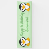 Pinguin Birthday Party Green Banner (Vertikal)