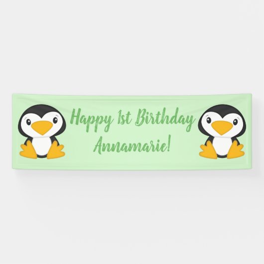 Pinguin Birthday Party Green Banner (Horizontal)