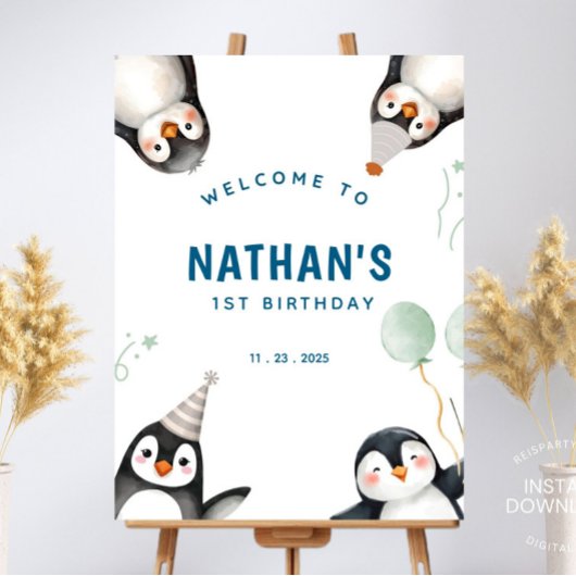 Pinguin Birthday Welcome Sign Poster