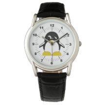Pinguin Black Leather Strap Watch
