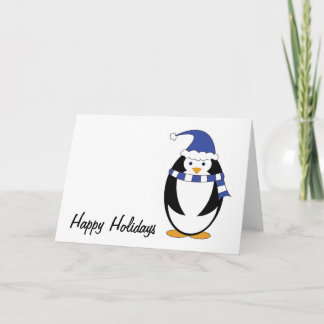 Pinguin-Blau kleidet Feiertags-Karte Feiertagskarte