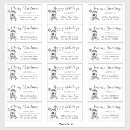Pinguin Blue | Grau Christmas Address Labels (Blatt)