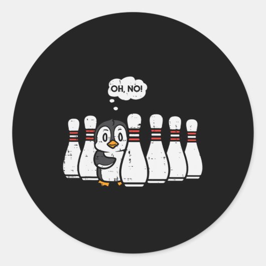 Pinguin Bowling Buttone Oh No Funny Bowler Player  Runder Aufkleber (Vorderseite)