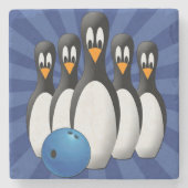 Pinguin-Bowling-Stein-Kocher Steinuntersetzer (Vorderseite)