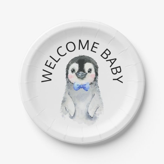 Pinguin-Boy-Winter-Babydusche Papierplatte Pappteller (Vorderseite)