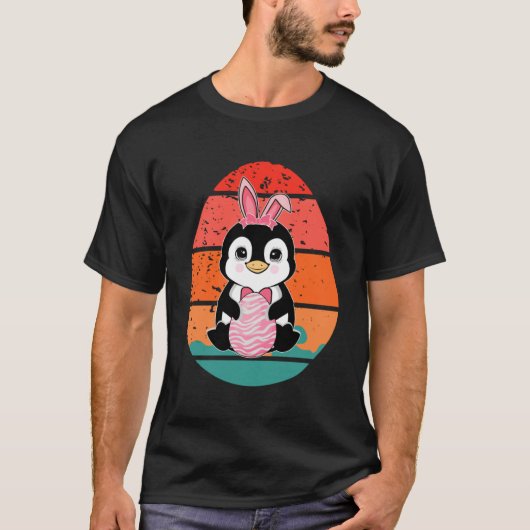 Pinguin Bunny Happy Ostereier Retro Männer Frauen T-Shirt (Vorderseite)