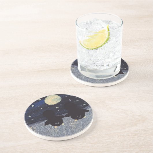 Pinguin by Moon Light Sandstein Untersetzer (Seite)