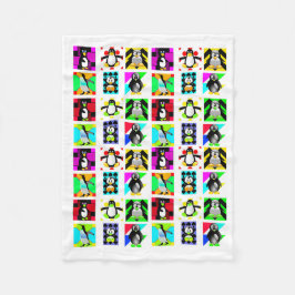 Pinguin Cartoon Birds Abstrakt Art Collage Fleecedecke
