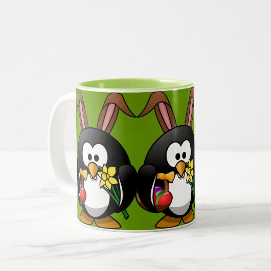 Pinguin-Cartoon Osterhase Zweifarbige Tasse (Vorderseite Links)