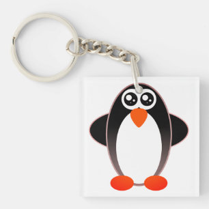 Pinguin, Cartoon, Schwarz und Weiß Schlüsselanhänger