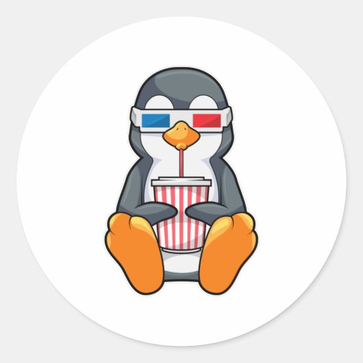 Pinguin Cinema Brille Trinktasse Runder Aufkleber (Vorderseite)