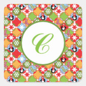 Pinguin Circles Monogram Square Stickers (Vorderseite)