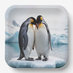 Pinguin Couple auf einem Eisberg Pappteller