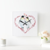 Pinguin Couple in Liebe Herzkranz Quadratische Wanduhr (Zuhause)