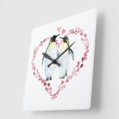 Pinguin Couple in Liebe Herzkranz Quadratische Wanduhr (Winkel)