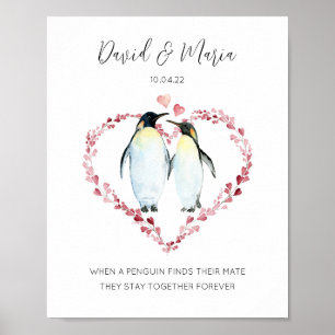 Pinguin Couple Pinguine in Liebe Herzkranz Poster