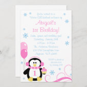 Pinguin Cupcake Wirbel Winter Onederland Pink Blue Einladung (Vorne/Hinten)