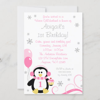 Pinguin Cupcake Wirbel Winter Onederland Pink Grau Einladung
