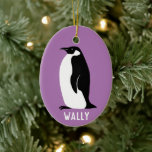 Pinguin CUSTOMIZE IT Lila Keramik Ornament<br><div class="desc">KÜMMERN SIE! Füge deinen eigenen Text zu diesem süßen Ornament hinzu. Ändern Sie den Schriftart,  die Hintergrundfarbe oder die Farbe des Schriftartes. Karo in meinem Shop für weitere und passende Artikel wie Geschenkpackung,  Küchentücher,  Hemden,  Tasse und mehr!</div>